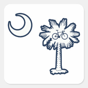 Sticker Carré Drapeau de Caroline du Sud Vélo Arbre Palm
