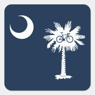 Sticker Carré Drapeau de Caroline du Sud Vélo Arbre Palmiste
