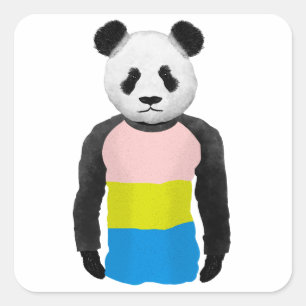 Sticker Carré Drapeau de fierté Pansexexuel Panda Bear