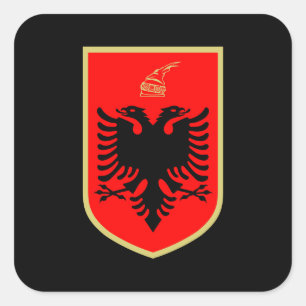 Sticker Carré Drapeau de l'Albanie, Armoiries de l'Albanie