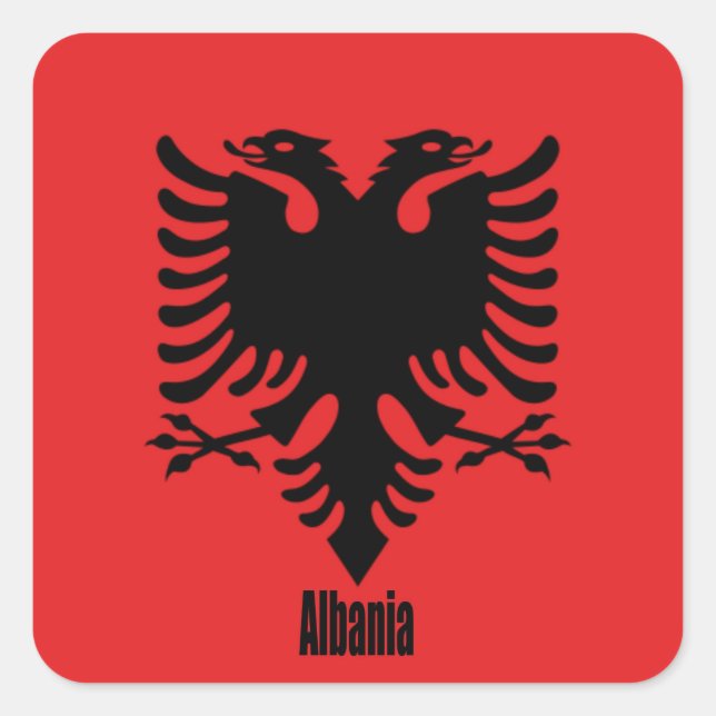 Sticker Carré Drapeau de l'Albanie, étiqueté, (Devant)