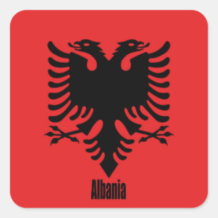 Sticker Carré Drapeau de l'Albanie, étiqueté,
