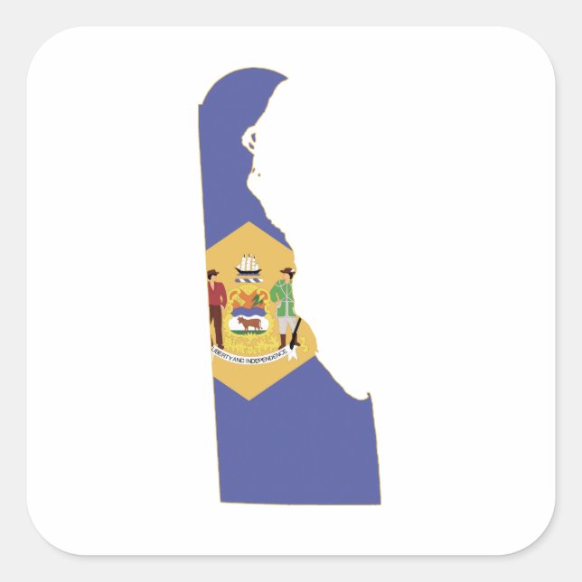 Sticker Carré Drapeau de l'État du Delaware et carte (Devant)