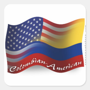 Sticker Carré Drapeau de ondulation Colombien-Américain