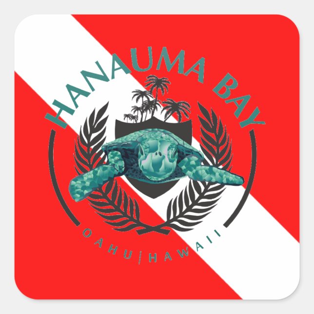 Sticker Carré Drapeau de plongée Hawaii (Devant)
