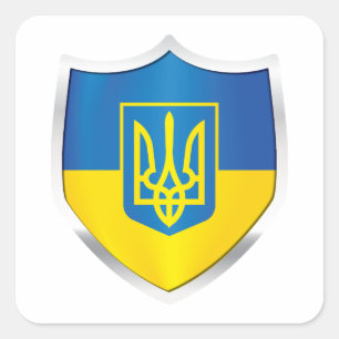 Sticker Carré Drapeau du Bouclier d'argent de l'Ukraine