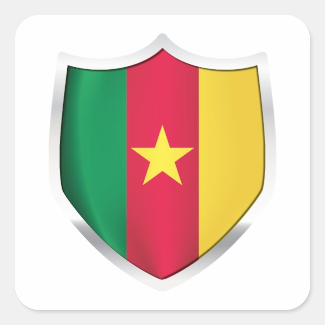 Sticker Carré Drapeau du Bouclier d'argent du Cameroun (Devant)