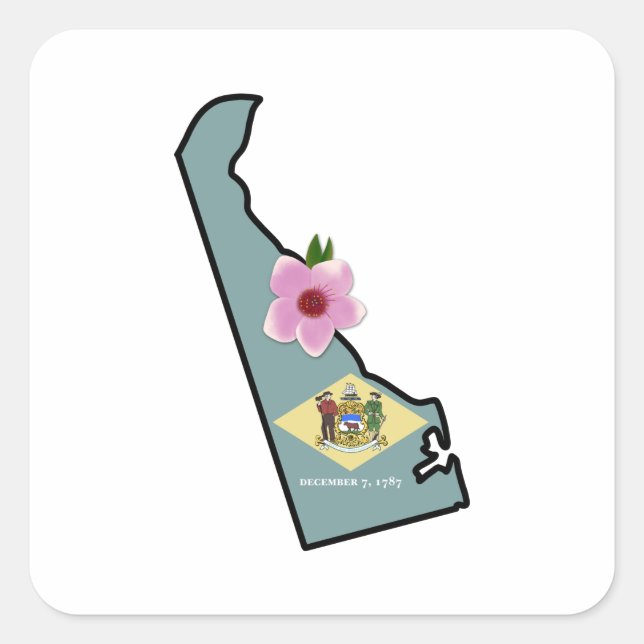 Sticker Carré Drapeau du Delaware avec fleur d'état (Devant)