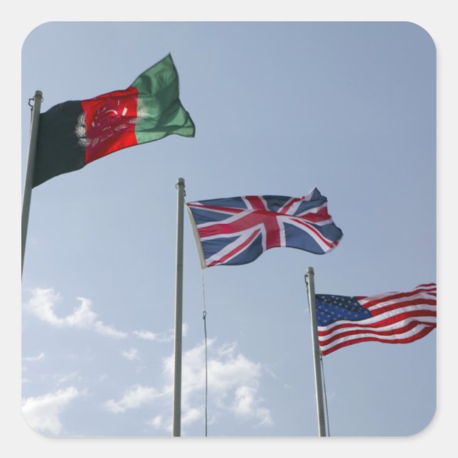 Sticker Carré Drapeau du Royaume-Uni entre les drapeaux afghans  (Devant)