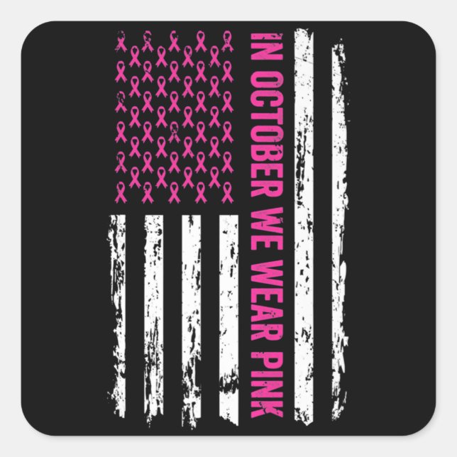 Sticker Carré Drapeau Du Ruban Sensibilisation Au Cancer Du Sein (Devant)