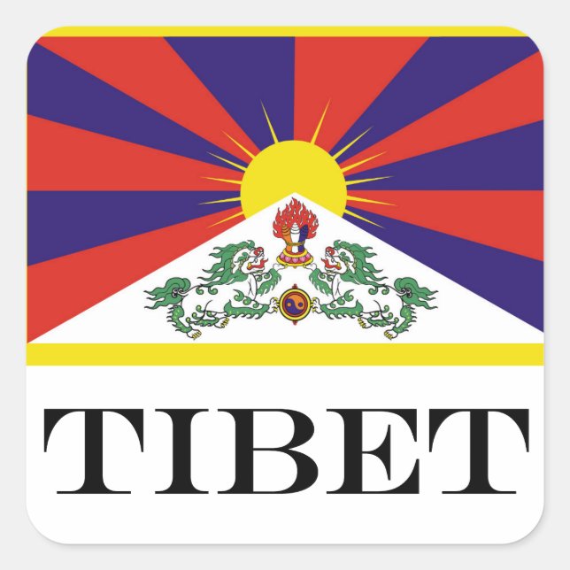 Sticker Carré Drapeau du Tibet - Drapeau du lion des neiges (Devant)