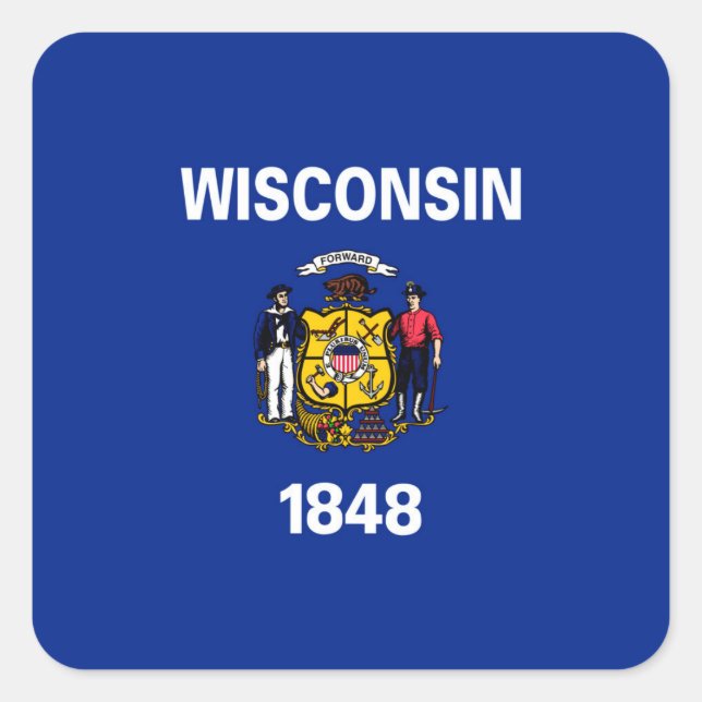 Sticker Carré Drapeau du Wisconsin (Devant)
