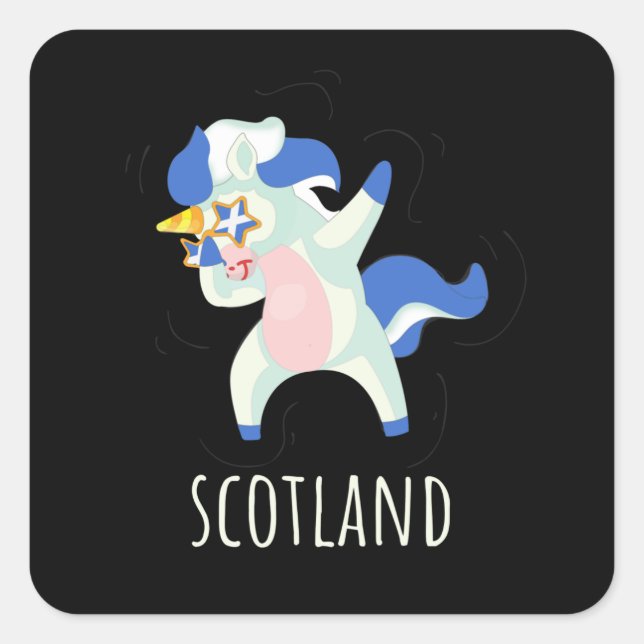 Sticker Carré Drapeau écossais Dabbing Unicorne (Devant)