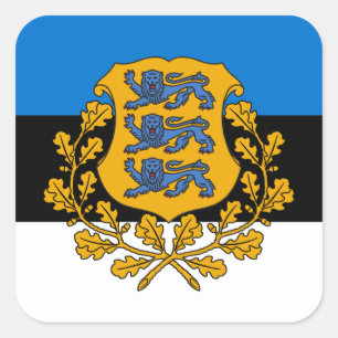 Sticker Carré Drapeau estonien et armoiries, Drapeau estonien