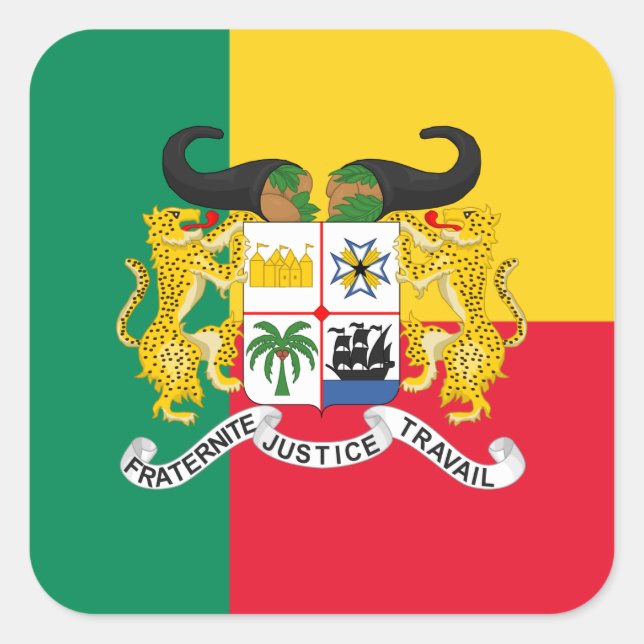 Sticker Carré Drapeau et armoiries du Bénin (Devant)