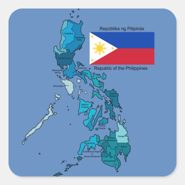 Sticker Carré Drapeau et carte des Philippines (Devant)