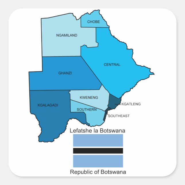 Sticker Carré Drapeau et carte du Botswana (Devant)