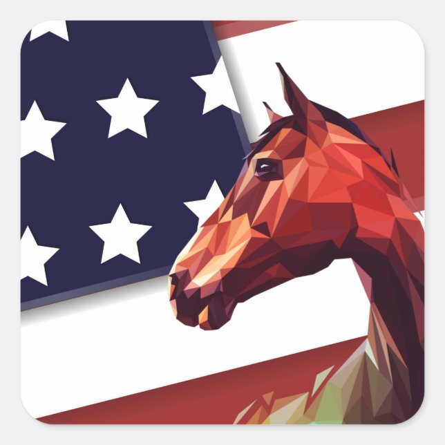 Sticker Carré Drapeau et cheval patriotique américain (Devant)
