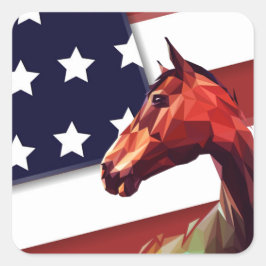 Sticker Carré Drapeau et cheval patriotique américain