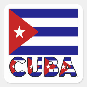 Sticker Carré Drapeau et mot Cuba sombre