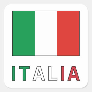 Sticker Carré Drapeau et mot Italia