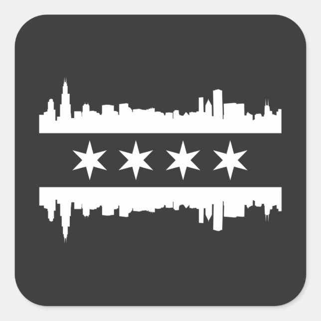 Sticker Carré Drapeau et Skyline de Chicago - Noir et Blanc (Devant)