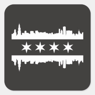 Sticker Carré Drapeau et Skyline de Chicago - Noir et Blanc