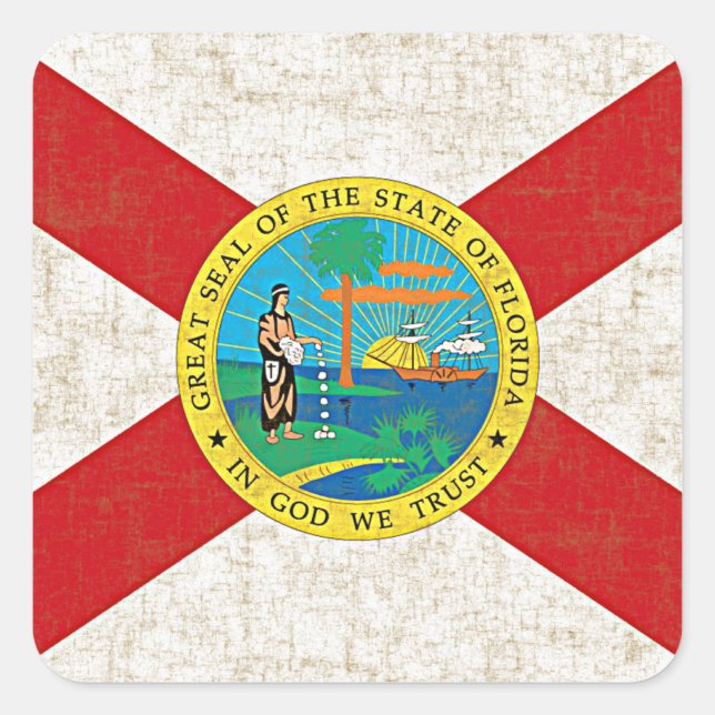 STICKER CARRÉ DRAPEAU FLORIDA VIEILLISSÉ (Devant)