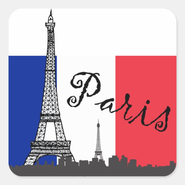 Sticker Carré Drapeau français et Tour Eiffel (Devant)