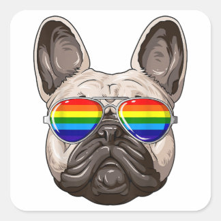 Sticker Carré Drapeau Gay pride de Buldog français LGBT Rainbow