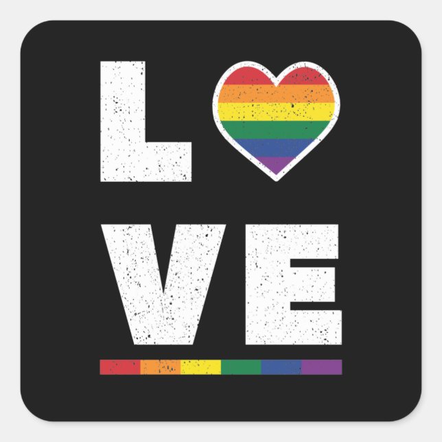 Sticker Carré Drapeau Gay pride LGBTQ Distressed Grunge Love (Devant)