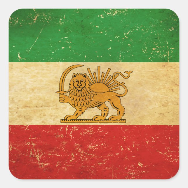 Sticker Carré Drapeau Iran Lion et Sun Shah d'Iran (Devant)