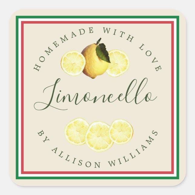 Sticker Carré Drapeau italien de Limoncello fait maison sur mesu (Devant)