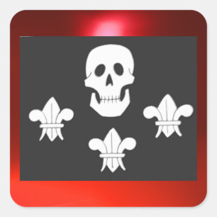 STICKER CARRÉ DRAPEAU JOLLY ROGER ET TROIS LIEUX