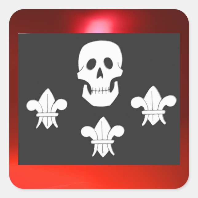 STICKER CARRÉ DRAPEAU JOLLY ROGER ET TROIS LIEUX (Devant)