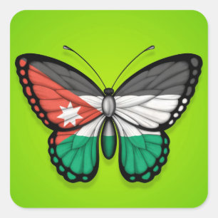 Sticker Carré Drapeau jordanien de papillon sur le vert