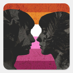 Sticker Carré Drapeau lesbien avec deux silhouettes de femme