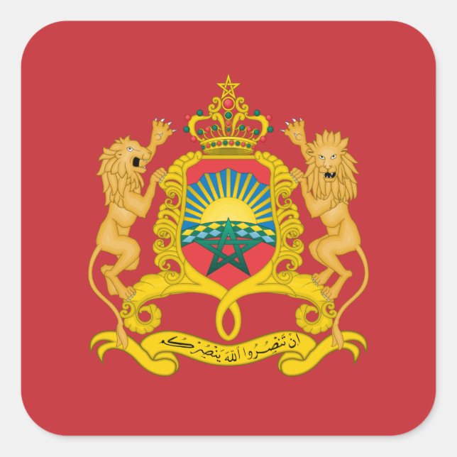 Sticker Carré Drapeau marocain et armoiries, Drapeau du Maroc (Devant)