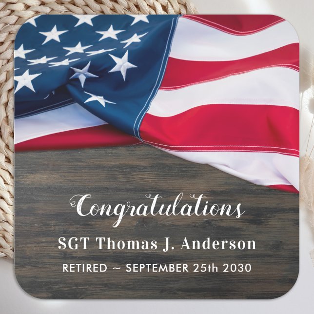Sticker Carré Drapeau militaire américain de la retraite patriot (Créateur téléchargé)
