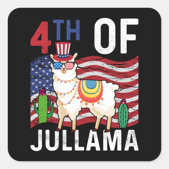 Sticker Carré Drapeau Patriotique Américain Du 4E Jullama Lama 4 (Devant)