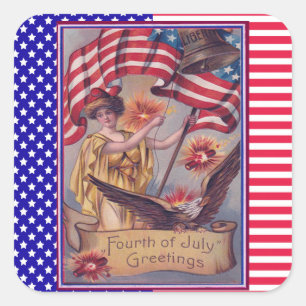 Sticker Carré Drapeau patriotique Lady Liberty 4 juillet