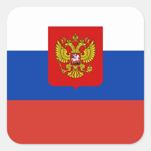 Sticker Carré Drapeau russe et armoiries, drapeau de la Russie (Devant)