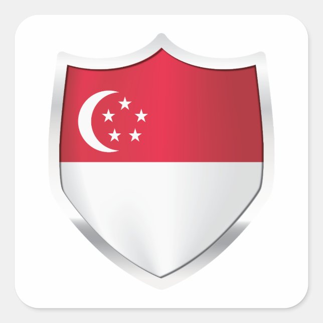 Sticker Carré Drapeau Silver Shield de Singapour (Devant)