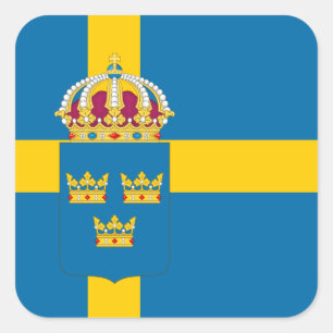 Sticker Carré Drapeau suédois et armoiries, Drapeau suédois