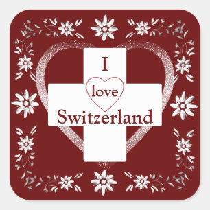 Sticker Carré Drapeau suisse et edelweiss