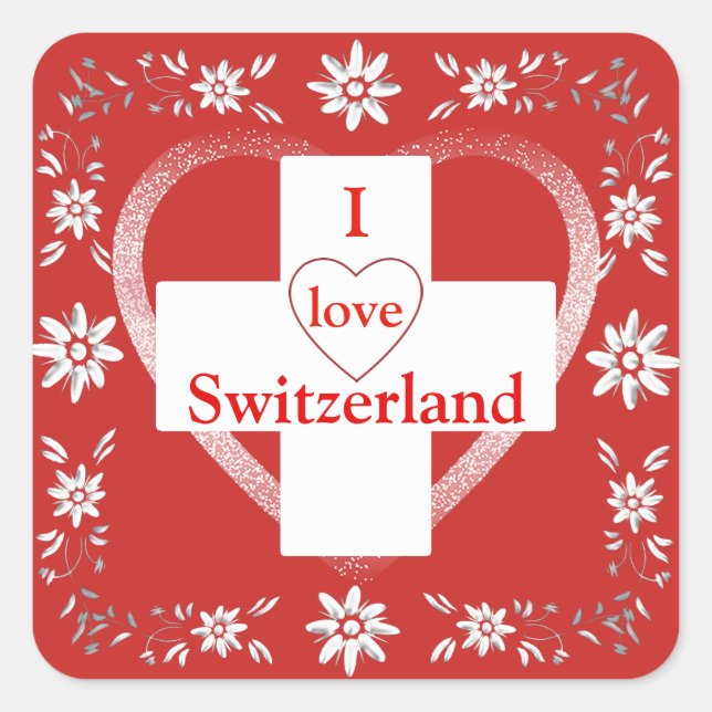 Sticker Carré Drapeau suisse et edelweiss (Devant)