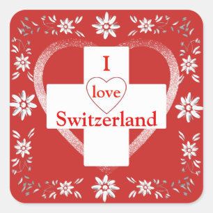 Sticker Carré Drapeau suisse et edelweiss