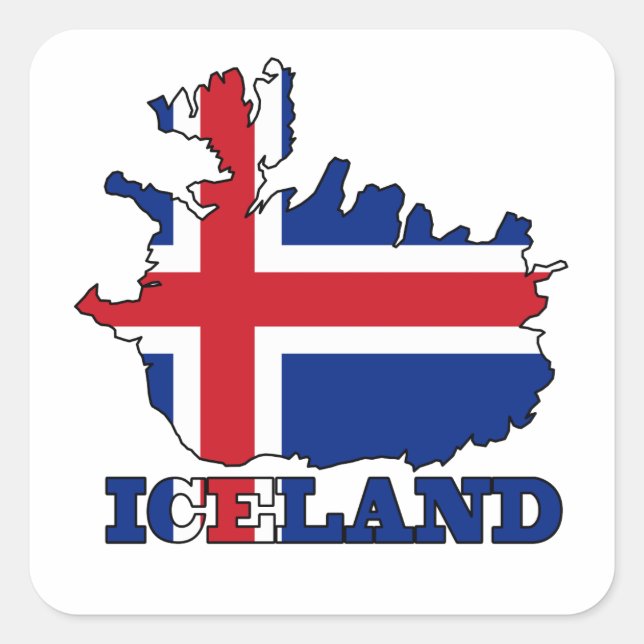 Sticker Carré Drapeau sur la carte de l'Islande (Devant)
