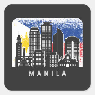 Sticker Carré Drapeau Vintage des Philippines de la RCN de Manil