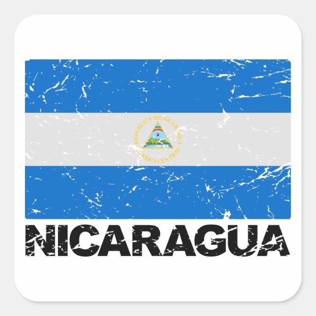 Sticker Carré Drapeau Vintage du Nicaragua (Devant)